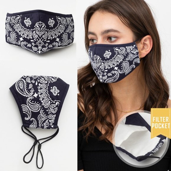Lilac Dream Accessories - Navy Paisley Reusable 3 Layer Filter Pocket Mask